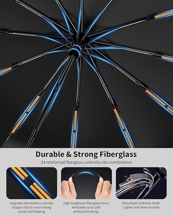 Umbrella for Men Women || Folding Umbrella With Carabiner Handle || 10 Reinforced Ribles || Windproof and Sunproof || Auto Umbrella Big Size for Men/Women/Kids (Sky)