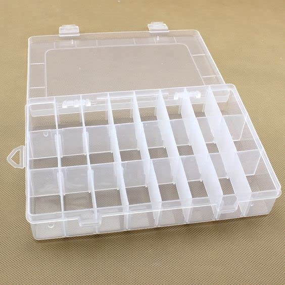24 Grids Clear Plastic Organizer Box, BUG HULL Craft Storage Container Jewelry Box with Adjustable Dividers for Beads Art DIY Crafts Jewelry Fishing Tackle Metal Parts Accessories Screws Button