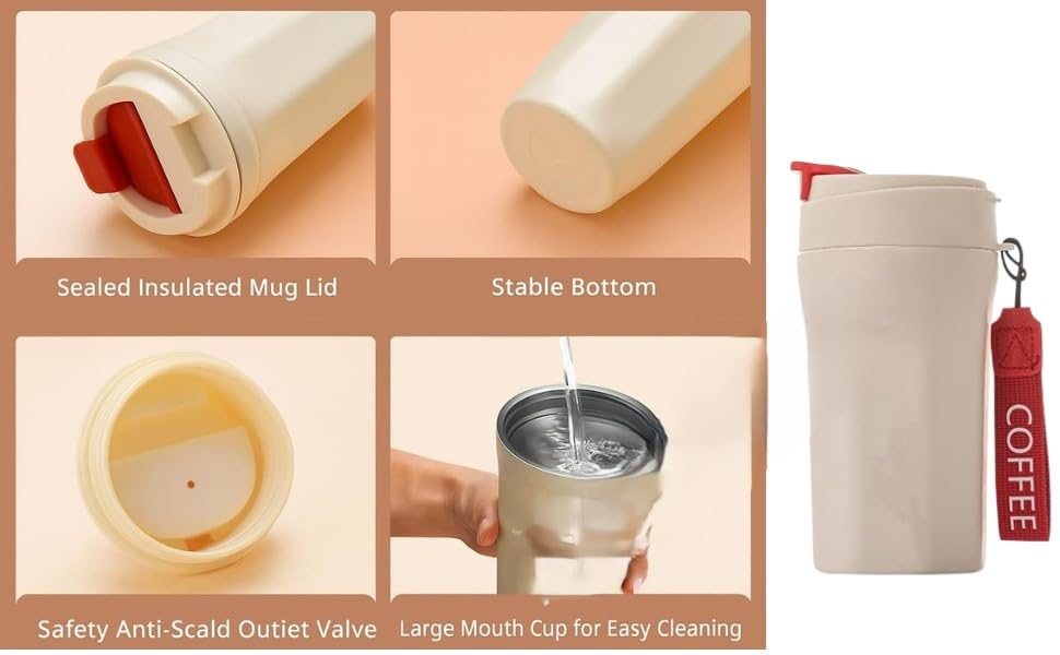 Glass Sipper Mug with Leak-Proof Flip Lid & Wrist Strap/Hot & Cold Coffee, Tea, Juice, Milk Tumble/Portable Insulated Glass Mug for Travel, Office & Home Use