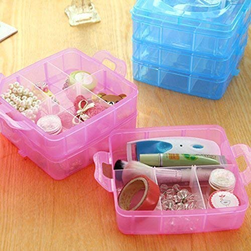 Plastic 3 Tier Stackable Adjustable 18 Compartment Slot Snap-Lock Bead Craft Jewellery Tool Organiser (Sky Blue)