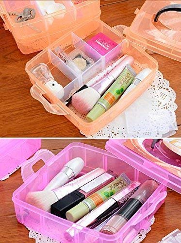 Plastic 3 Tier Stackable Adjustable 18 Compartment Slot Snap-Lock Bead Craft Jewellery Tool Organiser (Light Pink)