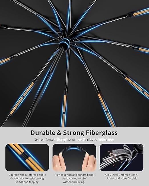 Umbrella for Men Women || Folding With Carabiner Handle || 10 Reinforced Ribles || Windproof and Sunproof || Auto Umbrella Big Size for Men/Women/Kids (Green)