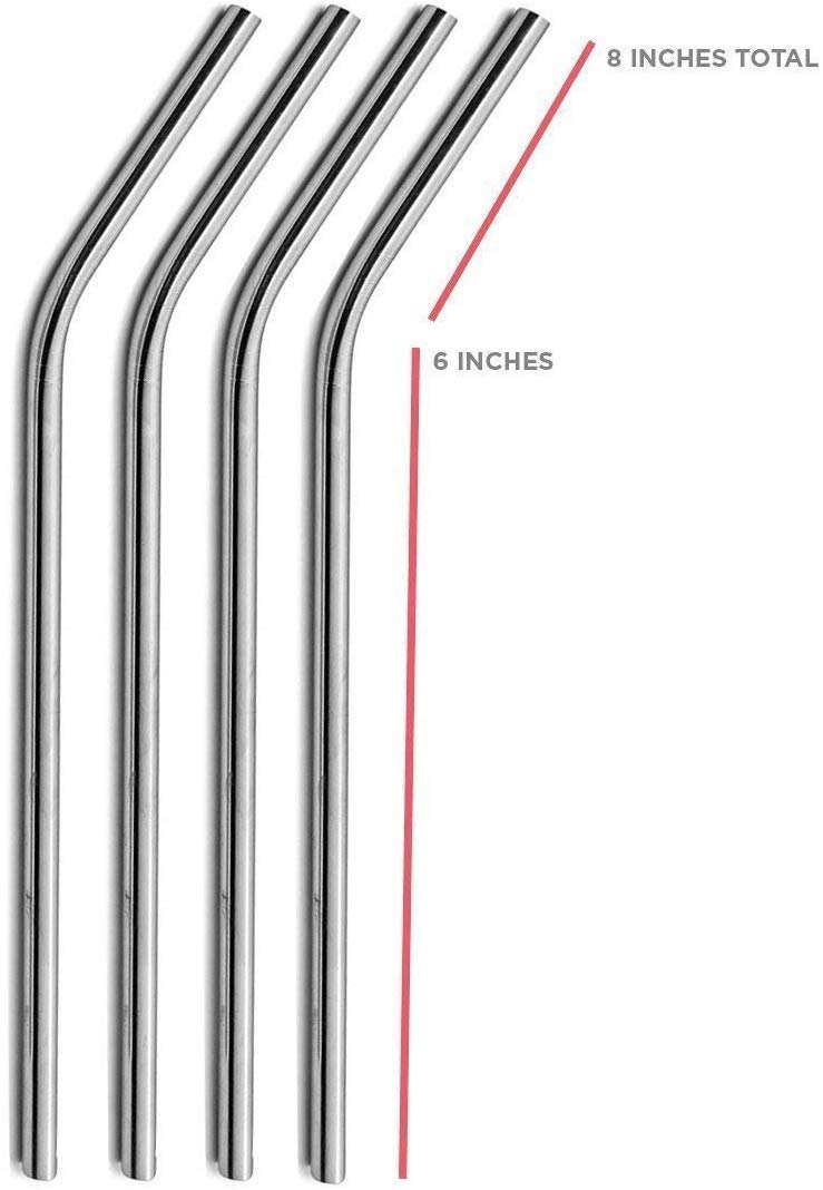 Steel Straws, Bended Stainless Steel Straws for Drinking, Extra Wide Straws for Smoothie, Milkshake Straw, Cold Drink Straw, Reusable Straws, BPA Free, 8 inch Long (8 Bent Straw)