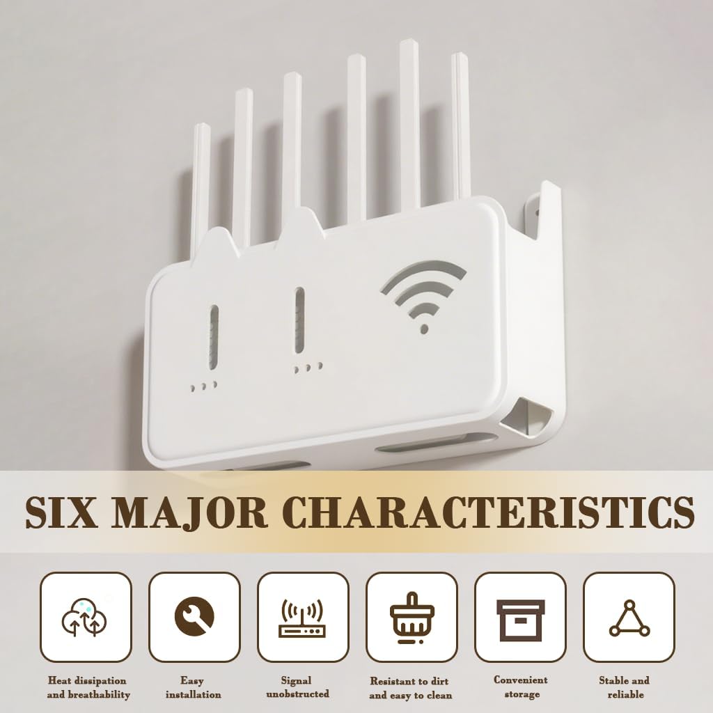 WiFi Router Shelf Storage Box, Wall Mount WiFi Router Stand Set Top Box Streaming Media Equipment Case, Set Top Box Shelf TV Wall Cabinet Living Room