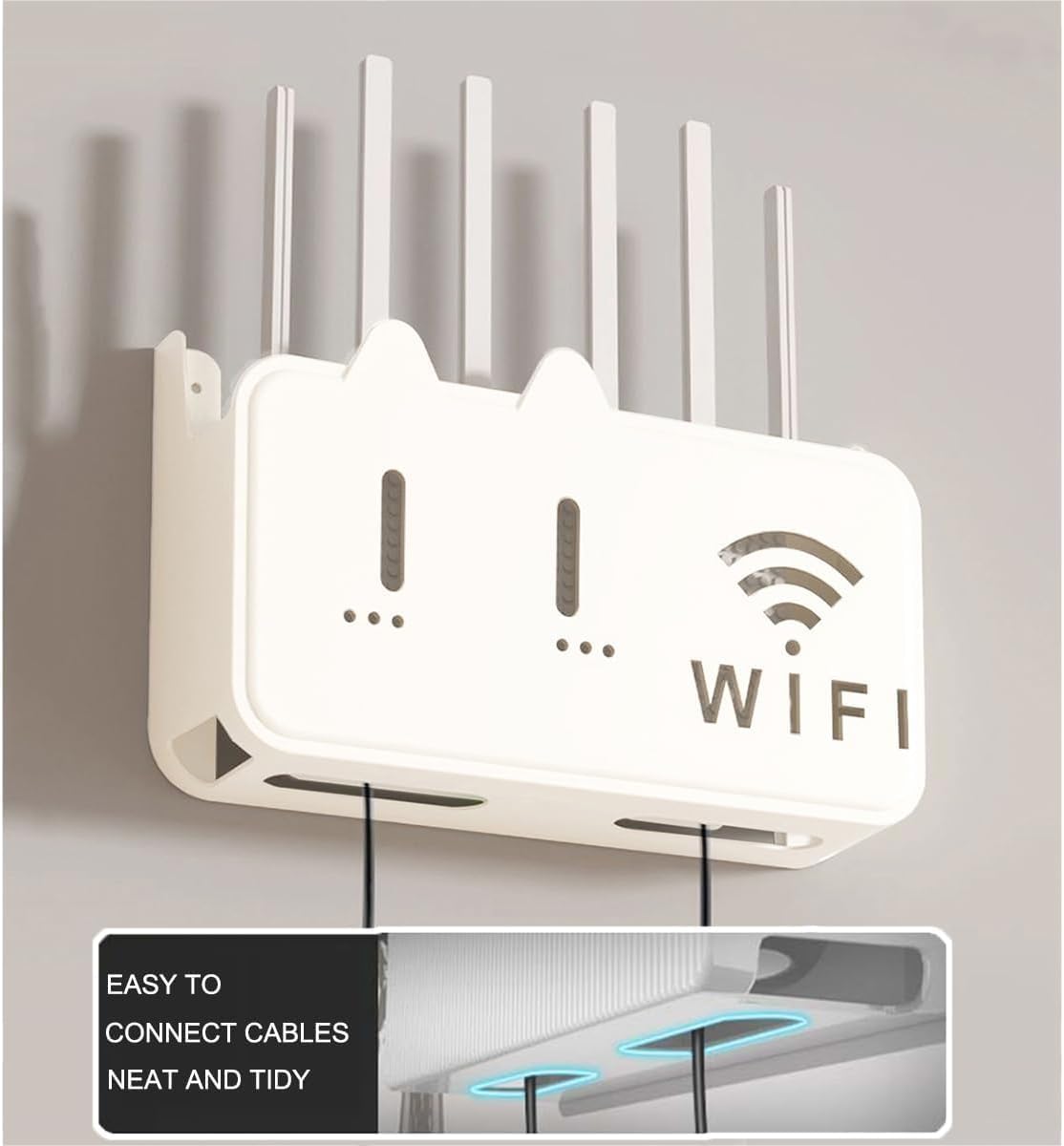 WiFi Router Shelf Storage Box, Wall Mount WiFi Router Stand Set Top Box Streaming Media Equipment Case, Set Top Box Shelf TV Wall Cabinet Living Room
