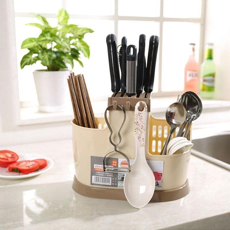 Plastic Multi Functional Chopsticks Holder Kitchen's Spoons, Knife & Other Cutlery Storage Holder Stand with Removable Draining Tray