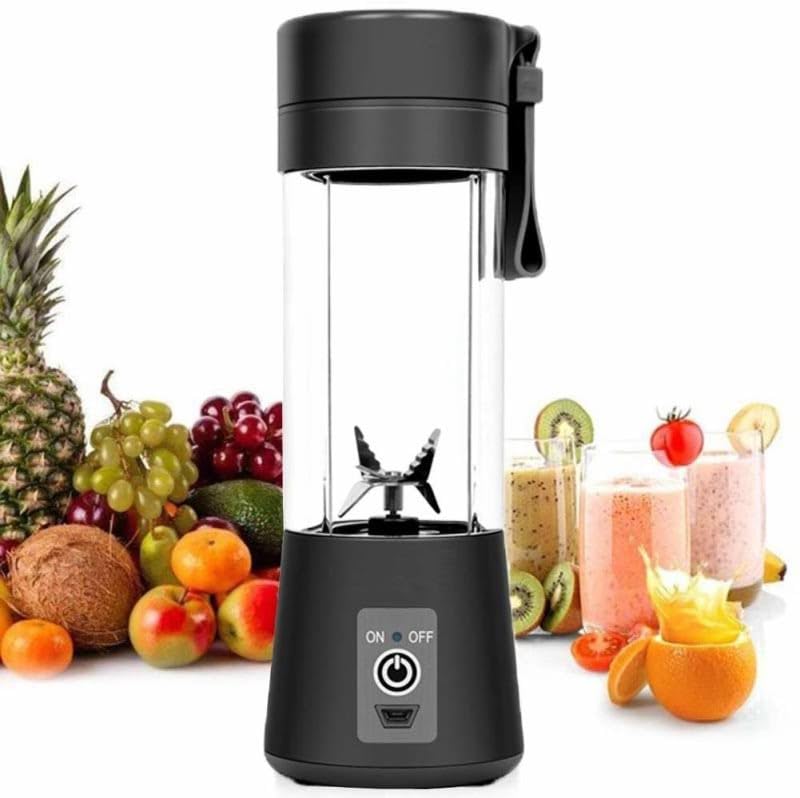 Blender For Smoothie And Juices & Protein Shakes | 6 Blade Usb Rechargeable Fruit Juicer for Gym, Office, School, Outdoor, Picnic, Travel | built-in Jar (Black)