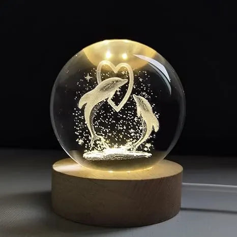 E 3D Dolphin Crystal Ball Night Lamp