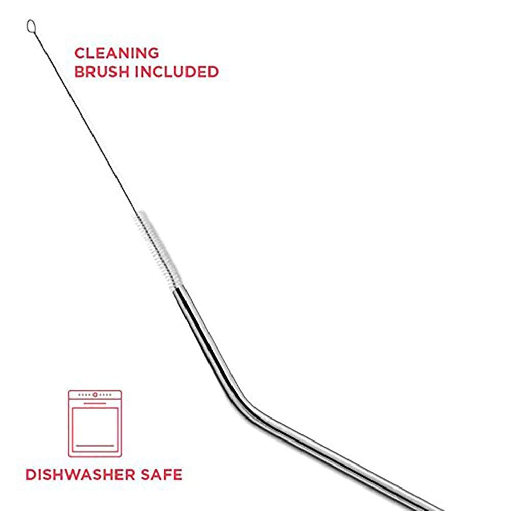 Reusable Food Grade Stainless Steel Metal Drinking Straws with Brush (Bent) (4 Bent + 1 Brush)