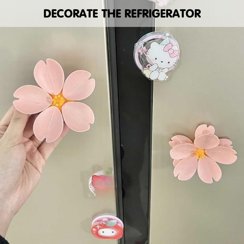 2-in-1 Sakura Food Bag Clip & Fridge Magnets, 3D Plastic Flower Snack Sealing Clip, Creative Dual Use for Kitchen, Home & Office Decor (Pink)