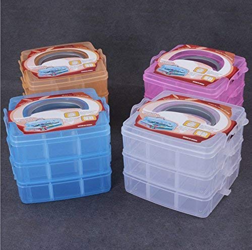 Plastic 3 Tier Stackable Adjustable 18 Compartment Slot Snap-Lock Bead Craft Jewellery Tool Organiser (Sky Blue)