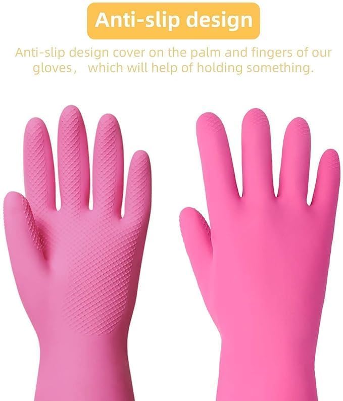Dishwashing Gloves, Reusable Kitchen,Household and Industrial Cleaning Gloves, Long Sleeve, Thick Latex, Cleaning, Washing, Working, Painting, Gardening Gloves (Pink)