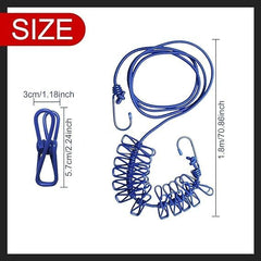 Portable Travel Clothesline, Adjustable Elastic Camping Windproof Retractable Clothes line with 12 PCS Clothespins for Outdoor and Indoor Use (1 PC)
