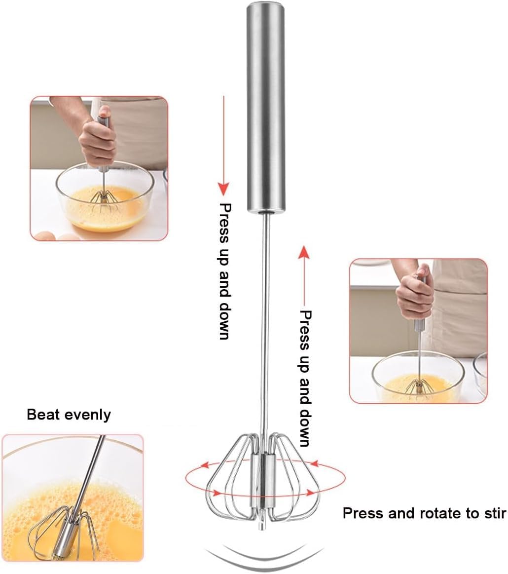 Kitchen Manual Hand Blender Automatic Egg Beater & Stirring Stainless Steel Rotating Push Whisks Mixer For Kitchen Baking/Lassi/Butter Milk Frother/Cream/Madhani/Coffee/Cake Mixing/Restaurant