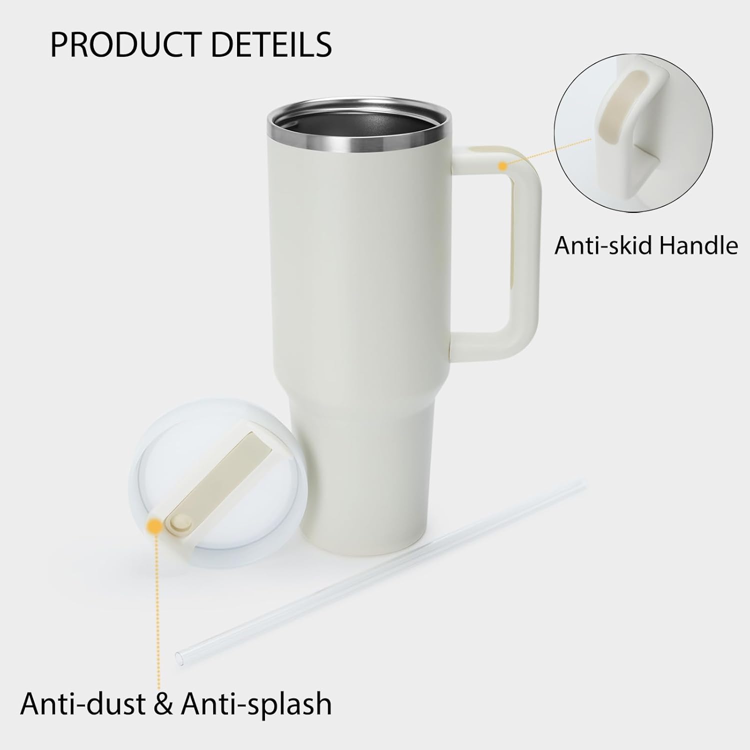 Tumbler With Handle and Straw Lid, Stainless Steel Vacuum Insulated Tumbler, Travel Mug Straw Covers Cup for Water, Iced Tea or Coffee, Smoothie, Gifts for Women Men 1200 ML