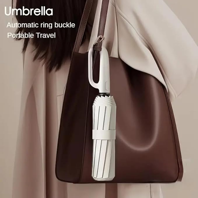 Umbrella for Men Women || Folding Umbrella With Carabiner Handle || 10 Reinforced Ribles || Windproof and Sunproof || Auto Umbrella Big Size for Men/Women/Kids (White)