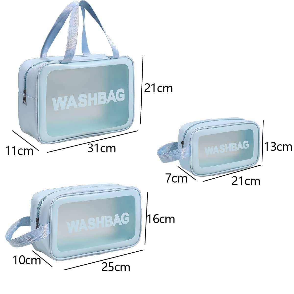 Wash Bag Pouch for Travel Kit Toiletry Bag Cosmetic Bag Make Up Box for Brushes,Accessories with Handle,Large Capacity Translucent Waterproof Travel Storage Organizer Set of 3(Sky Blue)