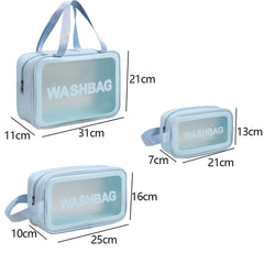 Wash Bag Pouch for Travel Kit Toiletry Bag Cosmetic Bag Make Up Box for Brushes,Accessories with Handle,Large Capacity Translucent Waterproof Travel Storage Organizer Set of 3(Sky Blue)