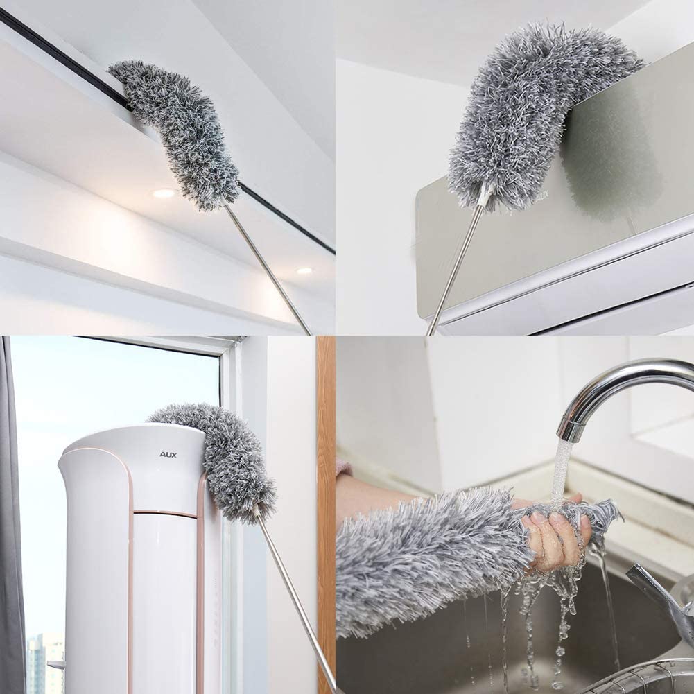 Microfiber Feather Duster Bendable & Extendable Fan Cleaning Duster with 100 inches Expandable Pole Handle Washable Duster for High Ceiling Fans,Window Blinds, Furniture