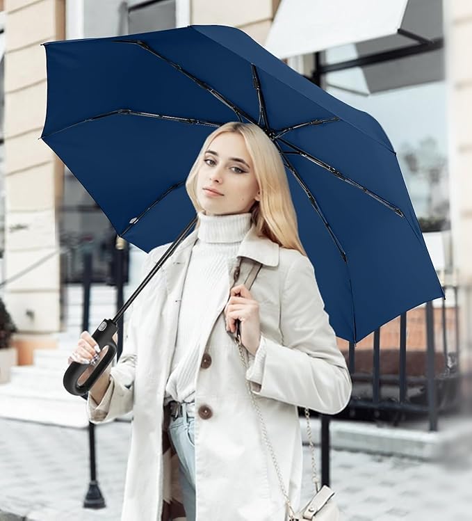 Umbrella for Men Women || Folding Umbrella With Carabiner Handle || 10 Reinforced Ribles || Windproof and Sunproof || Auto Umbrella Big Size for Men/Women/Kids (Blue)