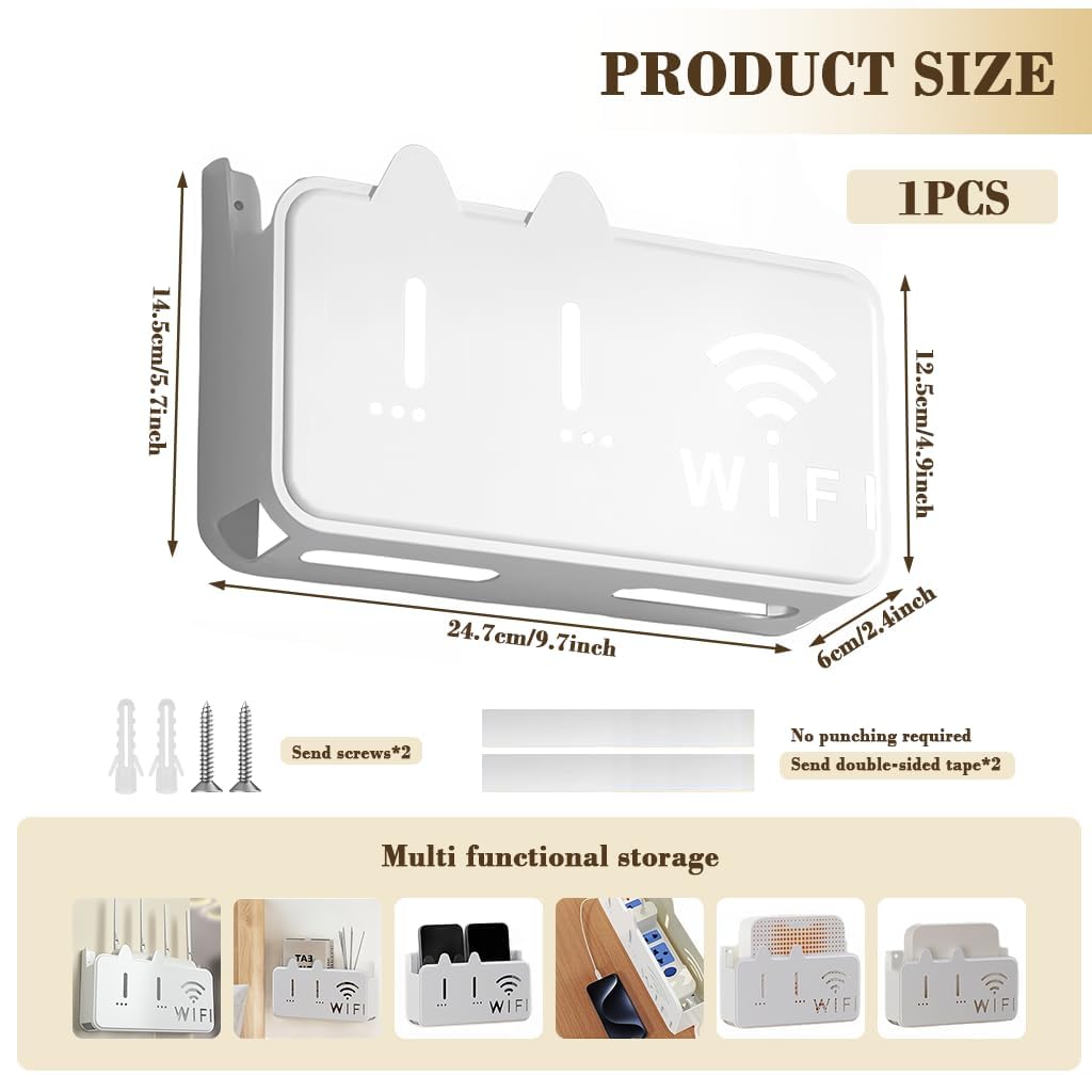 WiFi Router Shelf Storage Box, Wall Mount WiFi Router Stand Set Top Box Streaming Media Equipment Case, Set Top Box Shelf TV Wall Cabinet Living Room