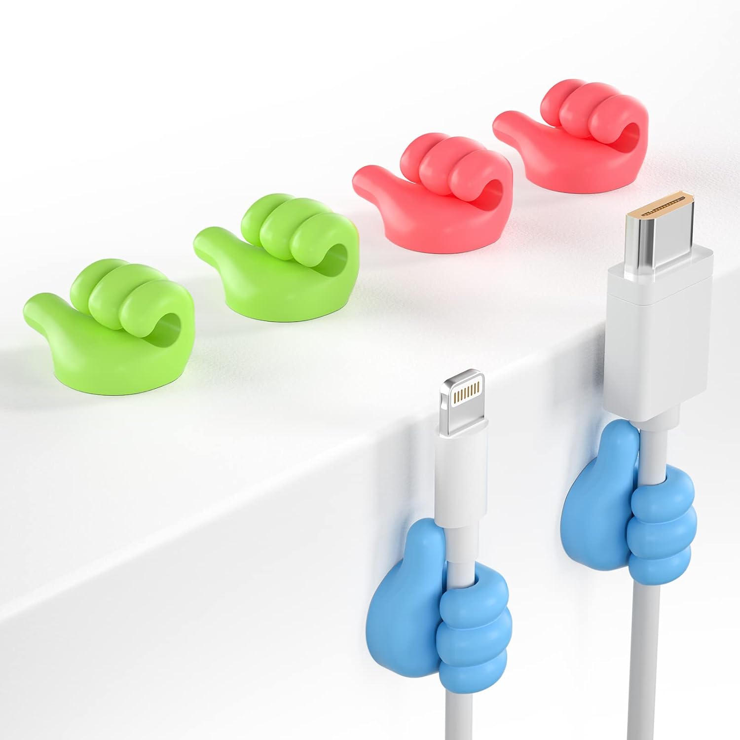 Self Adhesive Thumb Wall Hooks for Hanging Cable Organizer Clips No Punching Key Hook Holder Wall Hangers Multifunctional Utility Silicone Hooks Desk Wire Management, Random Color 12Pc
