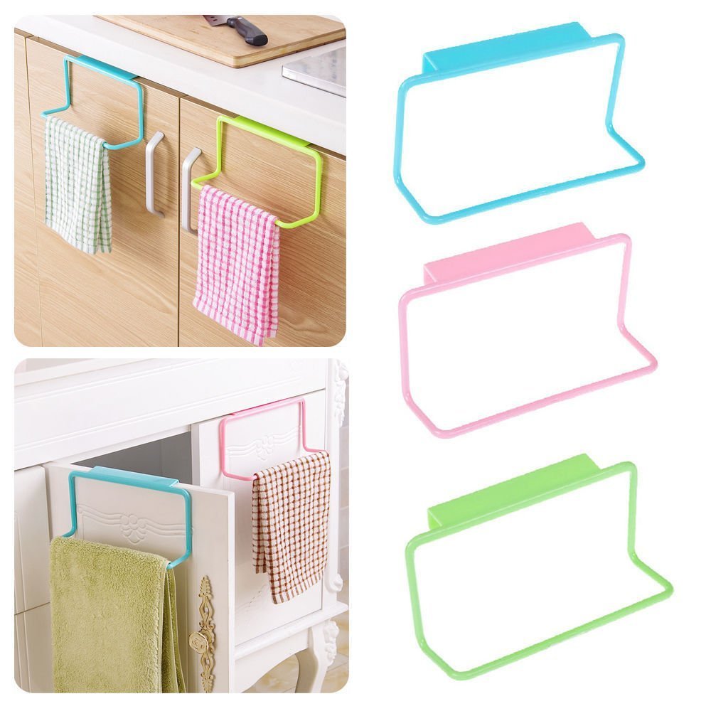 Towel Hanger Wall Mounted Rectangular Plastic Towel Holder Ring for Bathroom/Towel Stand/Wash Basin/Napkin - Self-Adhesive Towel Hanger with Strong Hold Magic Sticker