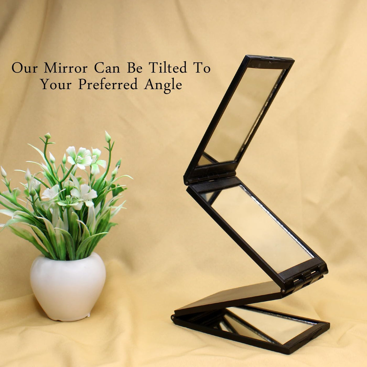 Tri-Fold Travel Makeup Mirror with 4 Panels Portable Folding Vanity Mirror for Desk Bathroom and Travel Use Adjustable Angle Lightweight Compact Grooming Mirror