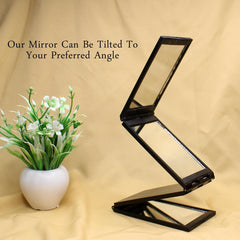 Tri-Fold Travel Makeup Mirror with 4 Panels Portable Folding Vanity Mirror for Desk Bathroom and Travel Use Adjustable Angle Lightweight Compact Grooming Mirror