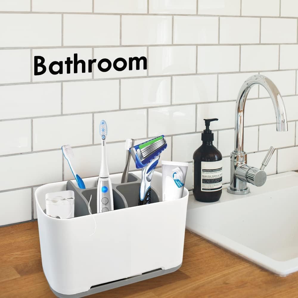 Razor Shaving Kit and Toiletries Cosmetics Organizer,Toothbrush Caddy, Bathroom Toothbrush Toothpaste Tube Holders Organizer Container Stand Storage Box for Easy-Store (Grey)
