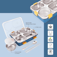 Lunch Box Sealed Leakage Proof Stainless Steel Lunch Box with Fork Chopstick&Spoon Lid Office Food Container for School Kids and Adults 750ml (4 Compartment)