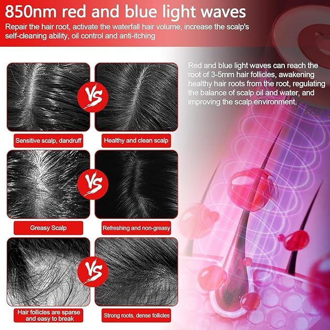 Premium Head Scalp Electric Massager Comb | Scalp Massaging Brush with 2 In 1 Hair Oil Applicator | IPX7 Waterproof,Portable Deep Massager For Hair & Head Relaxation at Home | Shiatsu Massage for Hair Growth/Stress Relax (Red)