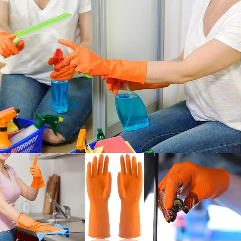 Reusable Rubber Latex PVC Flock lined Long Sleeves (orange)