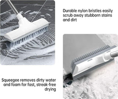 2 in 1 Floor Tiles Cleaning Brush with Wiper 120° Rotating Bathroom Kitchen Household Cleaning Squeegee Mop with Long Handle V-Shape Stiff Bristle Grout Scraper Brush (2 in 1 Brush White)