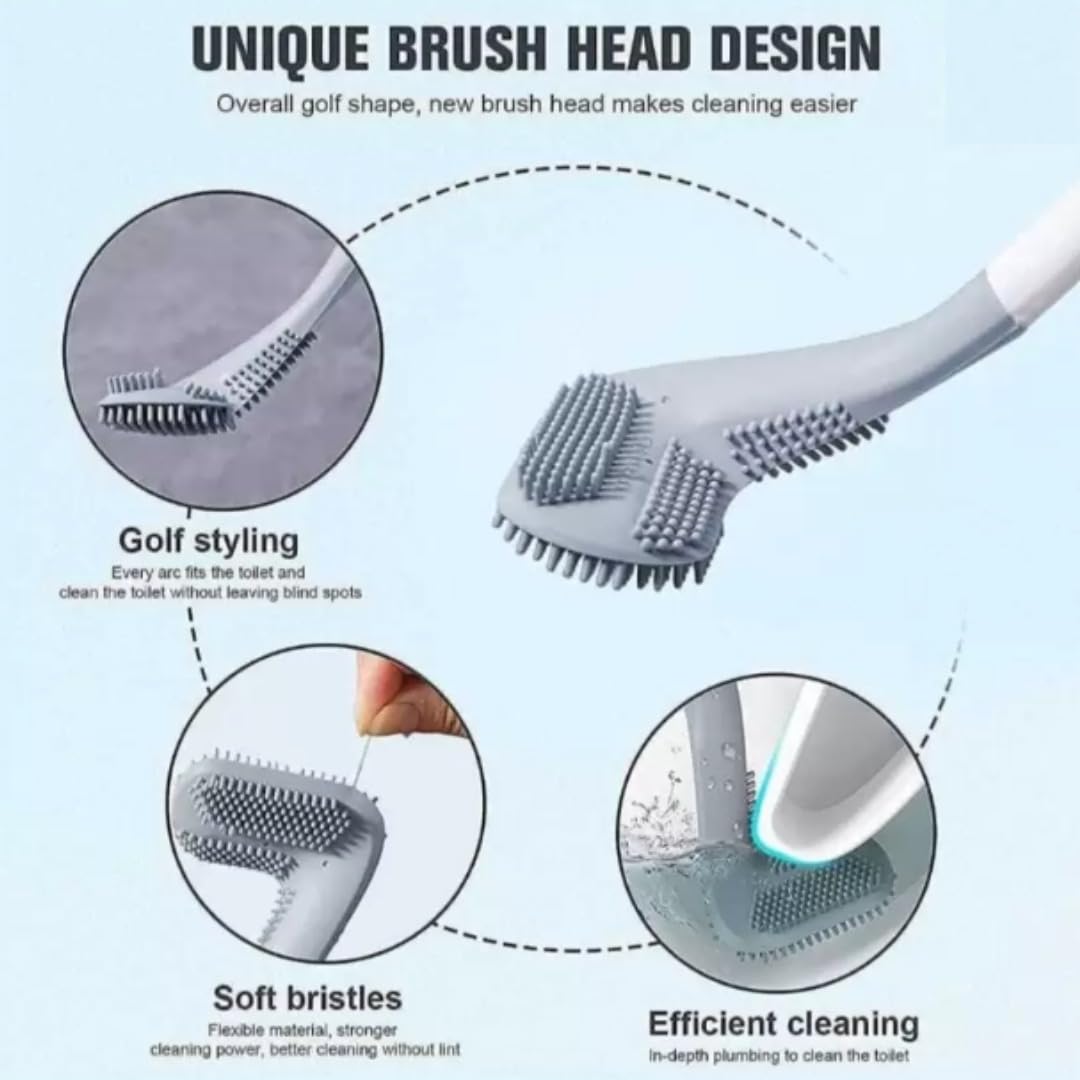 Silicon Toilet Brush with Slim No-Slip Long Handle, Flex Toilet Brush Anti-drip Set, 360 Deep Golf Head Brush Toilet - Bathroom Cleaning Brush (Golf Shape Toilet Brush)
