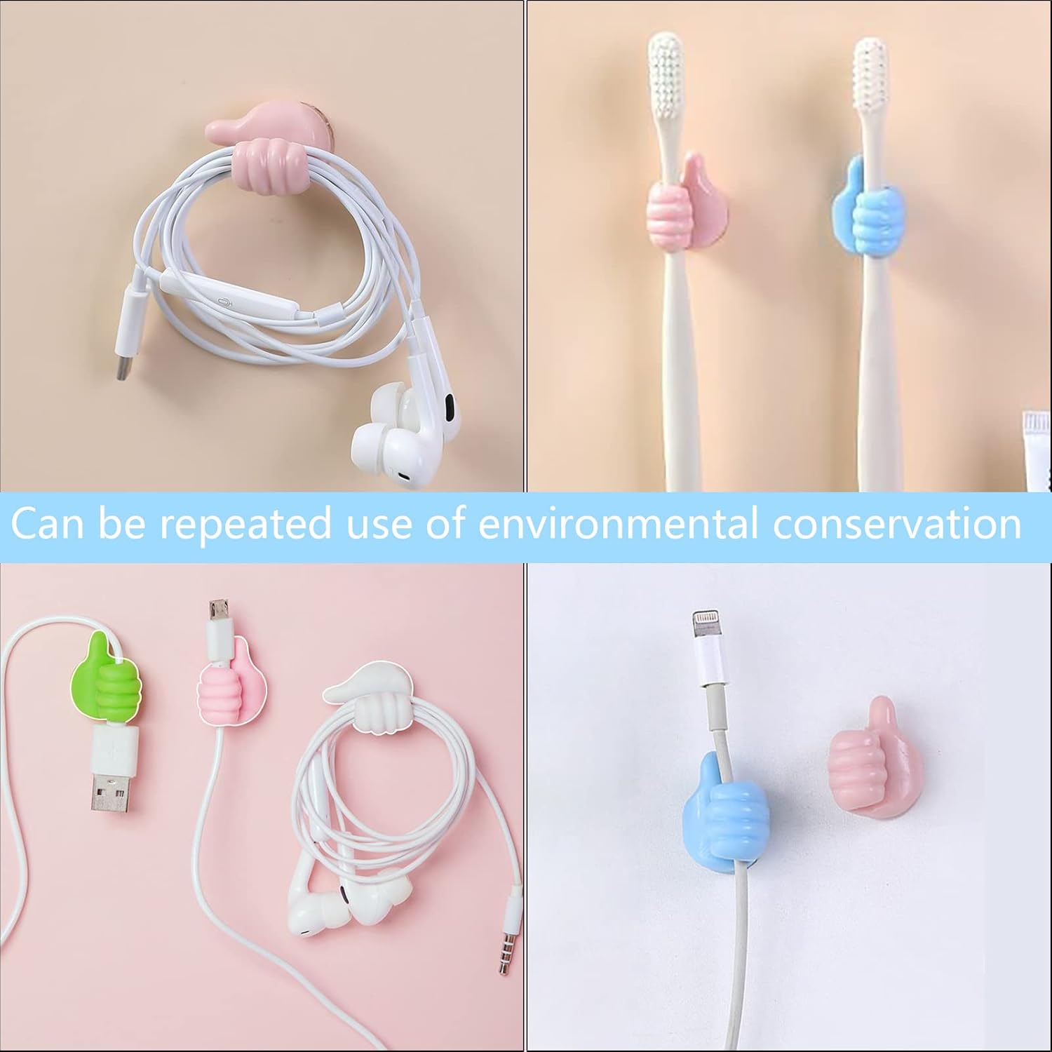 Self Adhesive Thumb Wall Hooks for Hanging Cable Organizer Clips No Punching Key Hook Holder Wall Hangers Multifunctional Utility Silicone Hooks Desk Wire Management, Random Color 12Pc