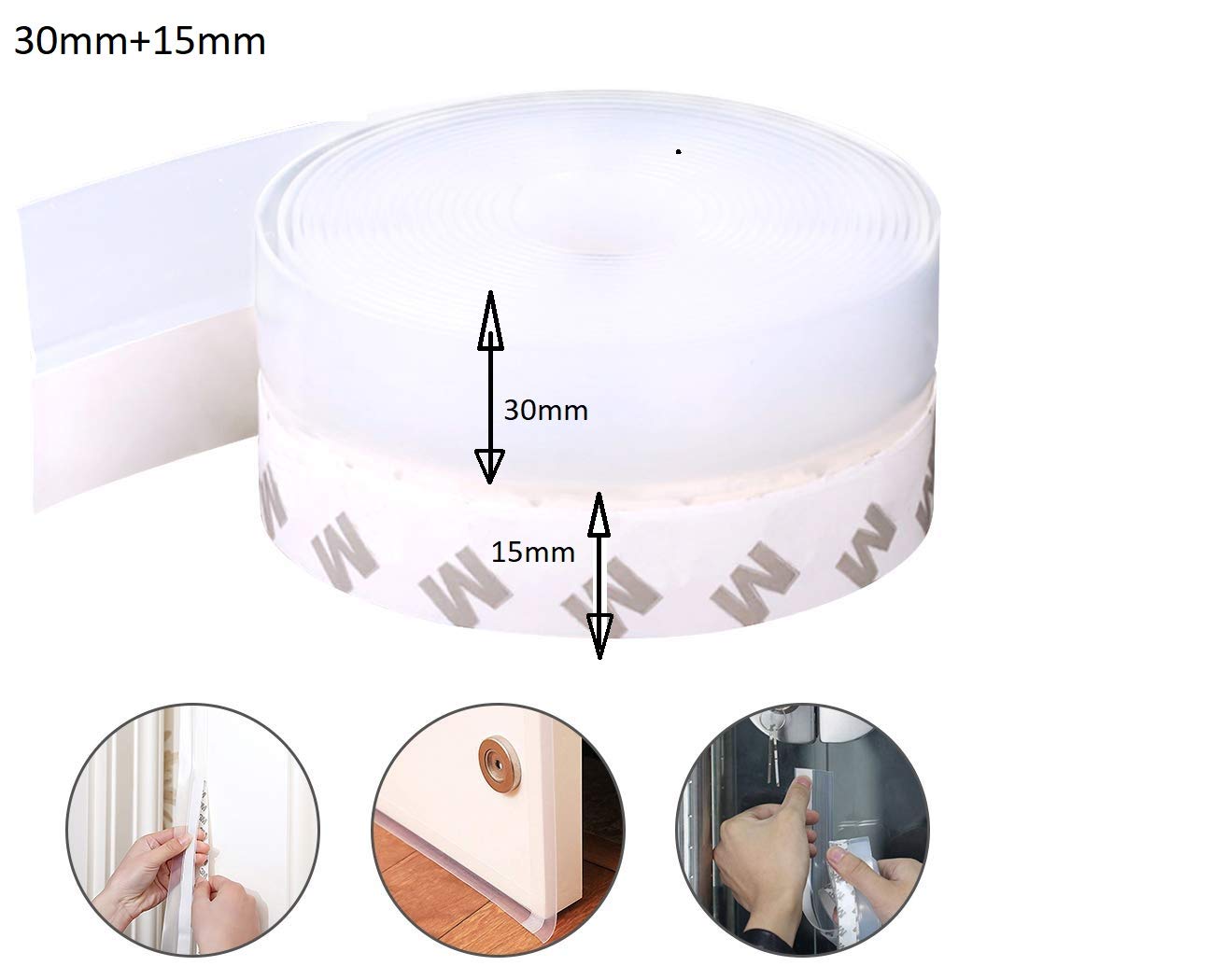 Silicone Door Seal Strips, Soundproof Weather Stripping Windproof Door, Self Adhesive Sealing Sticker for Window Gaps, Insect, Bottom of Side Door Tape for Home (3 Meter,White)