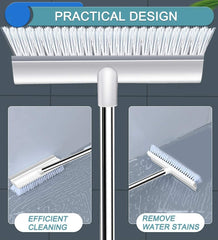 2 in 1 Floor Tiles Cleaning Brush with Wiper 120° Rotating Bathroom Kitchen Household Cleaning Squeegee Mop with Long Handle V-Shape Stiff Bristle Grout Scraper Brush (2 in 1 Brush White)