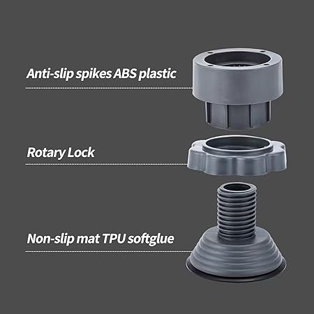 Washing Machine Vibration Pads, Floor Trays, Refrigerator Stand, Washing Machine Stand,Height Adjustment Feet for Refrigerators, Fridge Stands with Anti-Slip Rubber (4 Pcs Set) (Grey-Round)