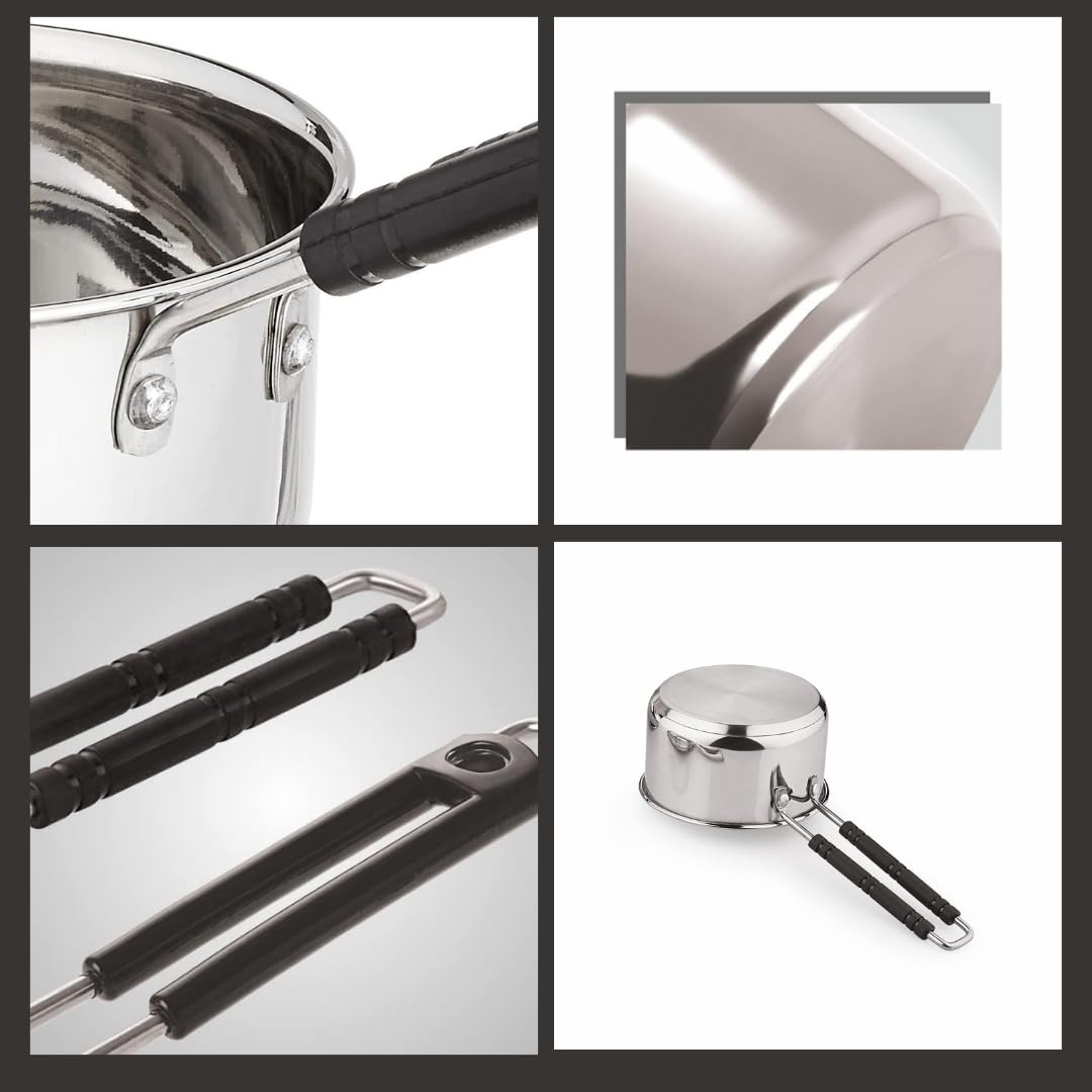 Heavy Gauge Stainless Steel Sauce Pan, Tea Pan, Milk Pan Pot Tapeli Patila Milk Boiler Induction & Gas Compatible Heat-Resistant Bakelite Handle (Silver 1.5 Litre)