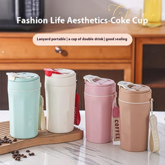 Glass Sipper Mug with Leak-Proof Flip Lid & Wrist Strap/Hot & Cold Coffee, Tea, Juice, Milk Tumble/Portable Insulated Glass Mug for Travel, Office & Home Use