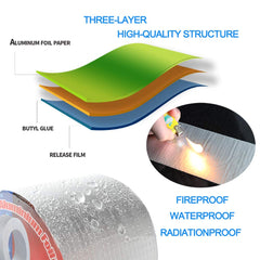 Aluminum Foil Waterproof Leakage Repair Tape for Surface Crack, Roof, Pipe Strong Adhesive Sealing Butyl Rubber Tape (2 inch, 5cm)