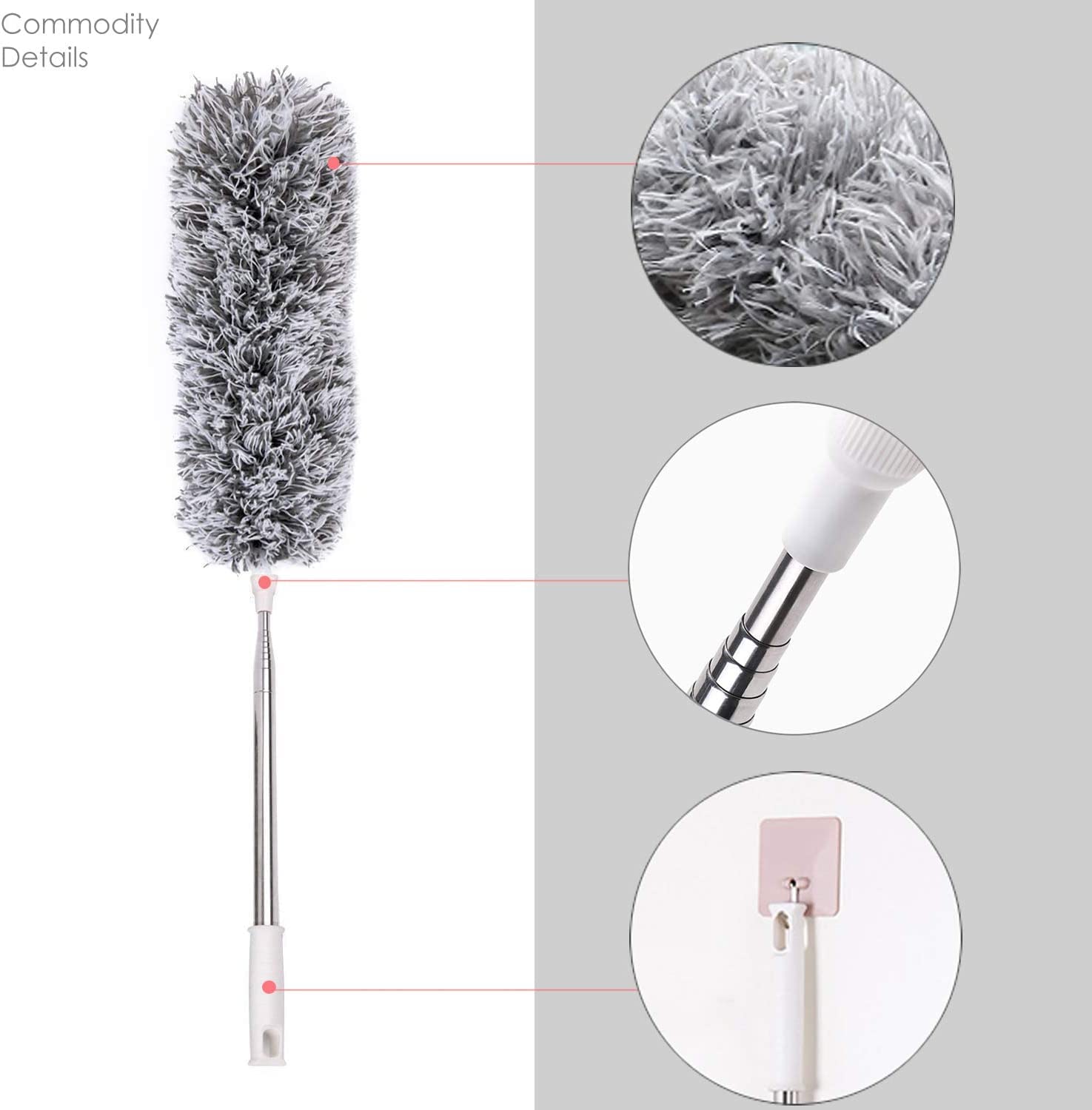 Microfiber Feather Duster Bendable & Extendable Fan Cleaning Duster with 100 inches Expandable Pole Handle Washable Duster for High Ceiling Fans,Window Blinds, Furniture