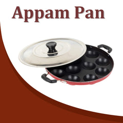 12 Cavities Non Stick Appam Patra Maker Stainless Steel Lid with Oil Brush and Scrub Paniyarrakal Paniyaram