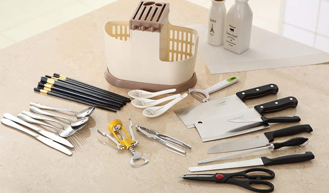 Plastic Multi Functional Chopsticks Holder Kitchen's Spoons, Knife & Other Cutlery Storage Holder Stand with Removable Draining Tray