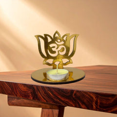 4 pieces Red and Golden MDF Wooden Om Shadow Decorative Tea Light Candle Holder