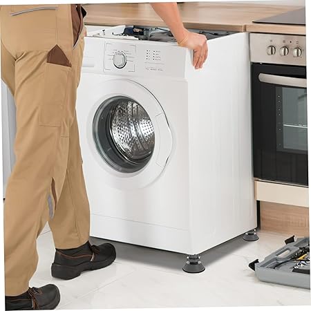Washing Machine Vibration Pads, Floor Trays, Refrigerator Stand, Washing Machine Stand,Height Adjustment Feet for Refrigerators, Fridge Stands with Anti-Slip Rubber (4 Pcs Set) (Grey-Round)