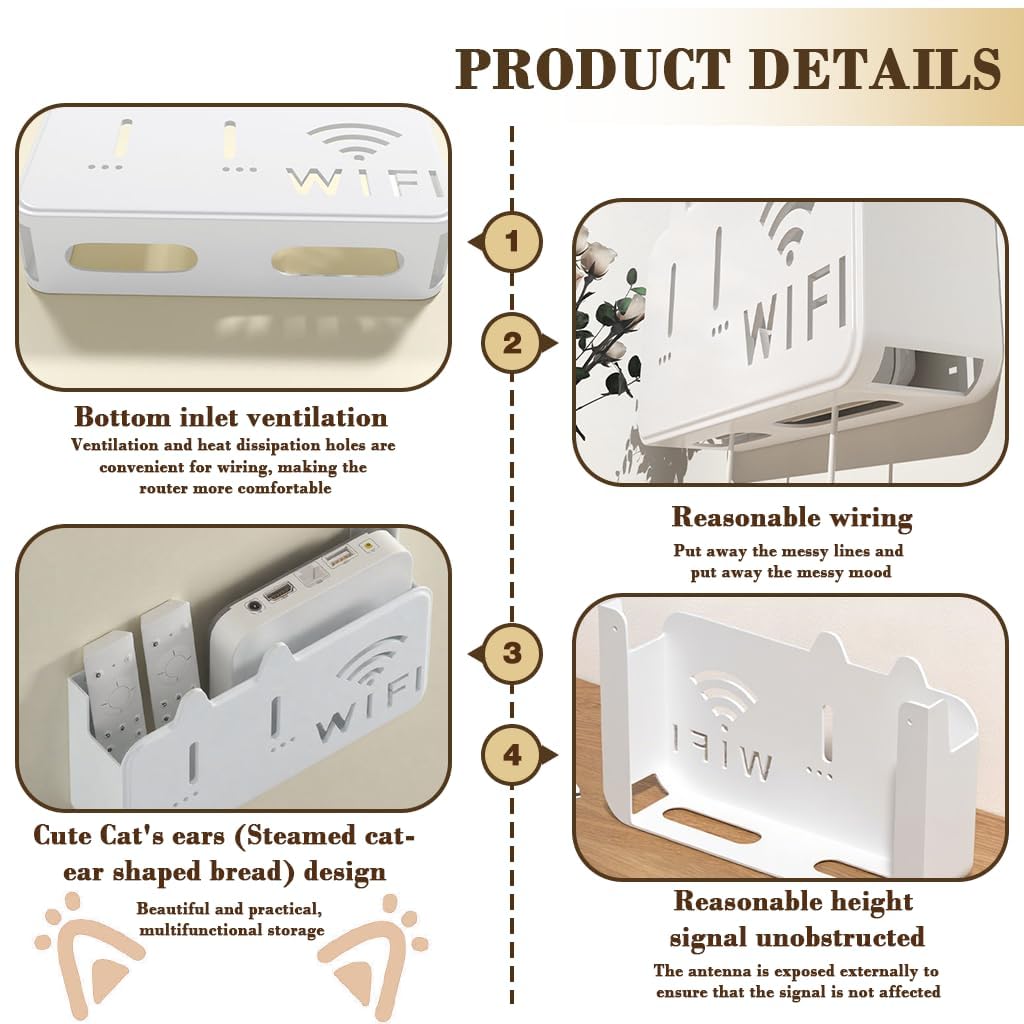 WiFi Router Shelf Storage Box, Wall Mount WiFi Router Stand Set Top Box Streaming Media Equipment Case, Set Top Box Shelf TV Wall Cabinet Living Room