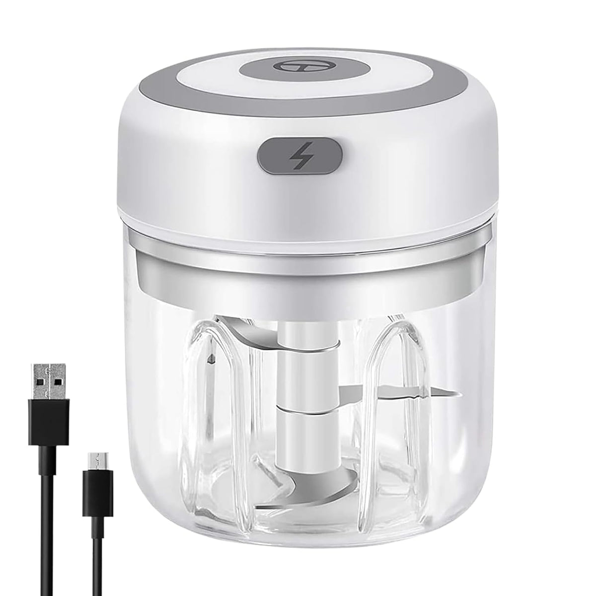 Rechargeable Mini Electric Chopper, Food Grade Bowl, Stainless Steel Blades, One Touch Operation, for Mincing Garlic, Ginger, Onion, Vegetable, Meat, Nuts, 250 ML