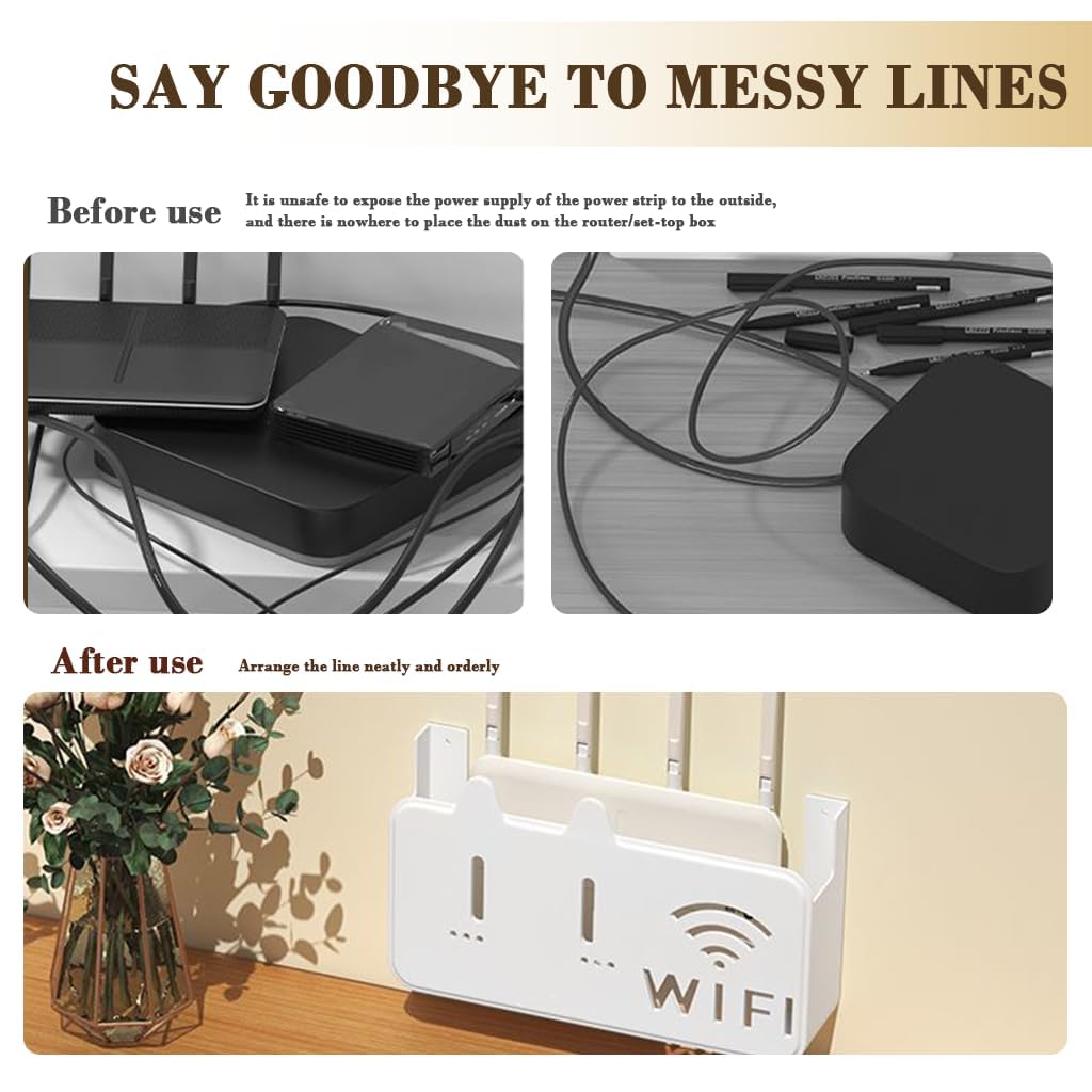 WiFi Router Shelf Storage Box, Wall Mount WiFi Router Stand Set Top Box Streaming Media Equipment Case, Set Top Box Shelf TV Wall Cabinet Living Room